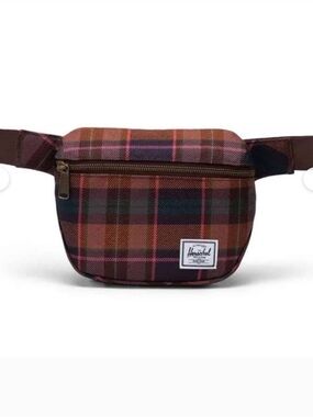 Herschel Supply Company Burgundy Rose Plaid Waist Pack with Brown Strap, NWOT